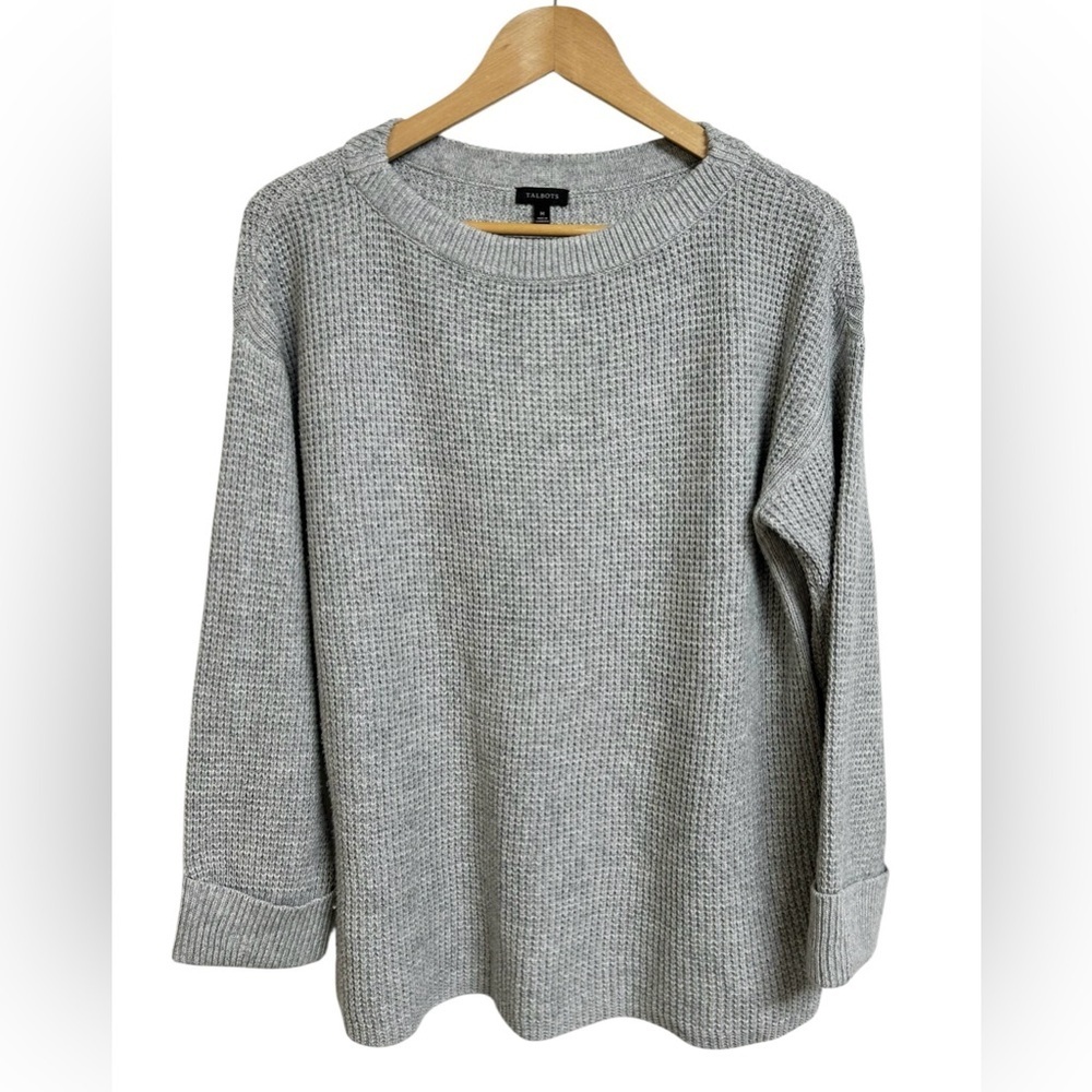 Talbots Gray Waffle Knit Sweater Size M | Soft Textured Crewneck Pullover - Picture 2 of 6